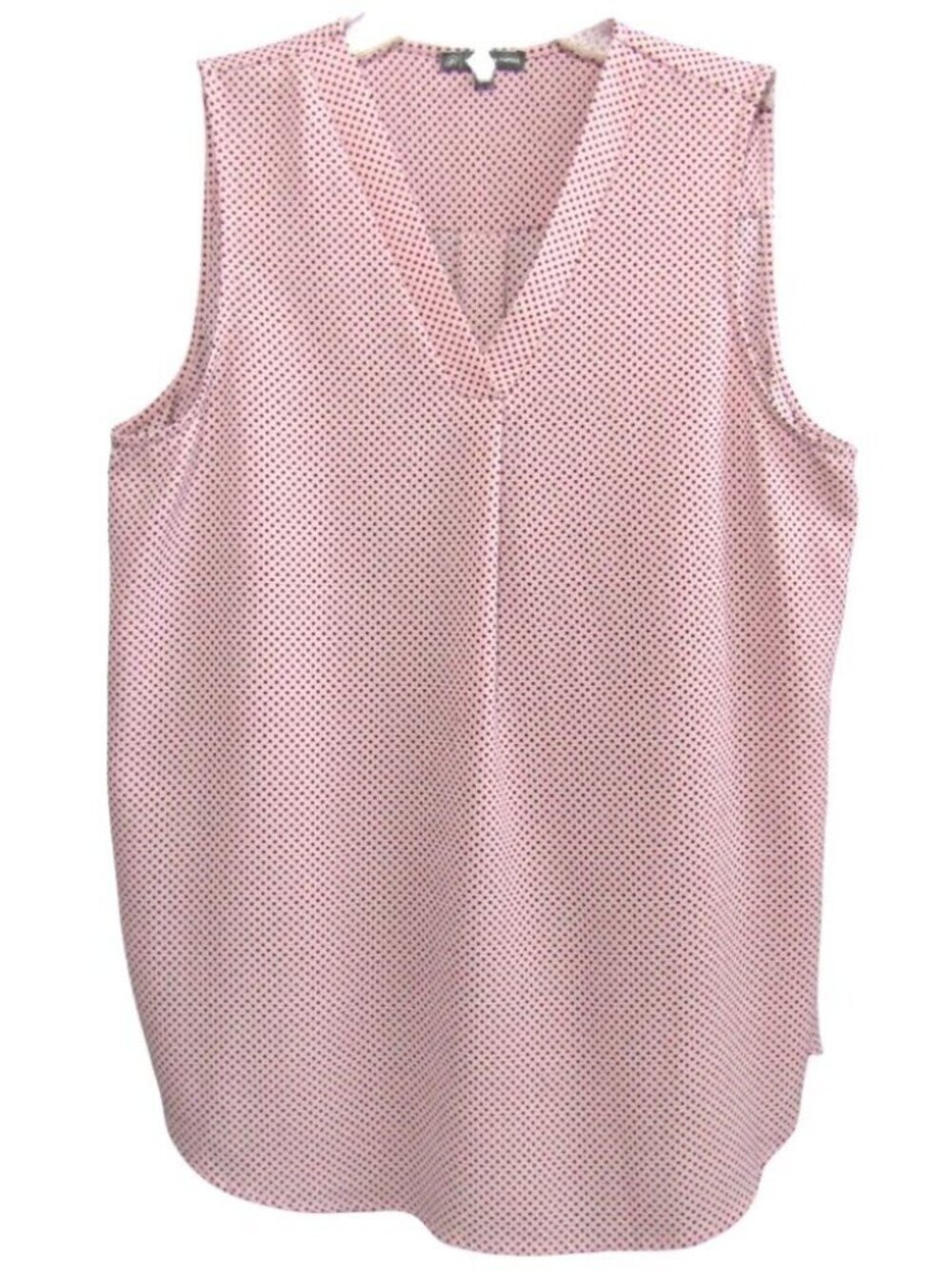 Adrianna Papell Pink Black Polka Dot V Neck Sleeveless Top Blouse Womens Size L